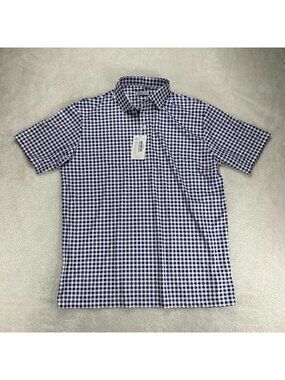 Collars & Co. Dress Collar Polo Shirt Mens L Navy Gingham Classic Short Sleeve